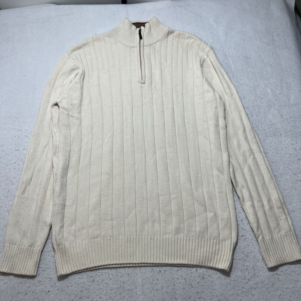 Method Men's Large 1/4 Zip Mock Neck Pullover Sweater Sweatshirt Polar Ivory